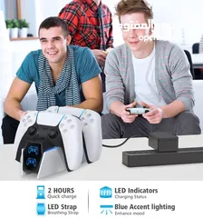  7 إيفو قاعدة شحن سريعة لجهازين تحكمPS5 Controller ‎ مع نوعين من الكابلات، قاعدة شحن USB جديد بالكرتونة