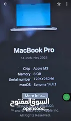  10 Apple Macbook Pro,m3 chip, 8gb ram, 1 tb ssd, apple plus care 3 years, only 3 months used, fresh