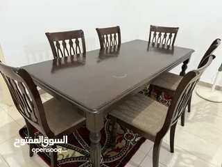  6 طاوله سفره مع 6 كراسي خشب تقيل