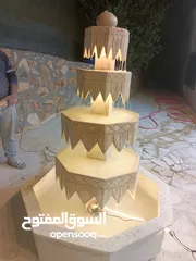  16 نوافير حجرية ابيض قطر 1متر البحرة  مع حوضين بالوسط مع الوصلات شامل التركيب والتشغيل