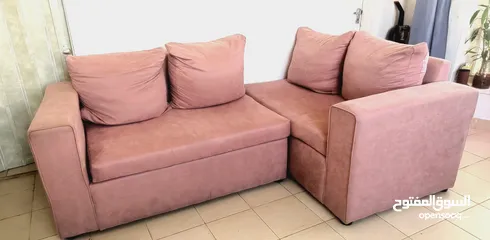  1 طقم قنفات 4 قطع لون وردي Pink Couches Set for sale (3 big pink couches and 1 single)