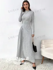  7 New Grey Stand Up Collar Long Sleeves Dress / L