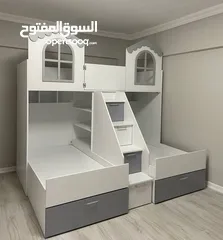  19 تخت طابقين ثلاثي مكفول 5 سنوات بحمل 150 كيلو  الخشب لامنيت مسمك ع خمالتين 3.5 سم