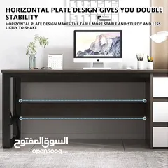  3 مكتب فاخر بتصميم عصري انيق  سطح خشبي متين داكن فاخر يعطي لمسة فخامة  هيكل معدني اسود قوي  3 ادراج