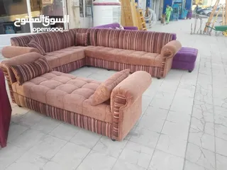  9 تنجيد كورنر حرف L مع كنبة مزدوجة مع إمكانية اختيار الاقمشة والألوان والتفصيل حسب الطلب