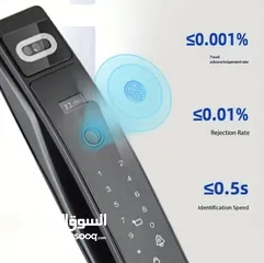  9 قفل باب مع شاشة افضل نوعية يعمل على البصمة والتعرف على الوجة ويعمل على الكرت والرقم السري والمفتاح