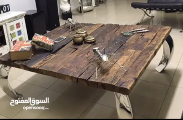  2 طاولة وسط  أنيقة  مصنوعة من ألواح الخشب الحقيقي مع قواعد كروم Real wood coffee table with chrom legs