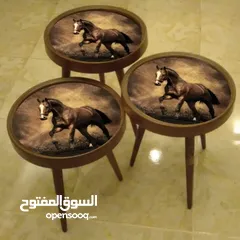  28 طاولات سرفيس 3D  زجاج حجم الكبير قطر 40سم نظام تركي  متوفر الوان  3 قطع
