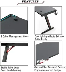  4 مكتب العاب مع اضاءة LED RGB بجهاز تحكم عن بعد على شكل حرف Z للكمبيوتر، ازرق 120×60×75 سم