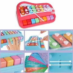  17 لعبة بيانو إكسيليفون للأطفال 2 في 1 الوان متنوعة 8  أزرار لتشغيل أصوات مختلفه هدية اطفال العاب طفل