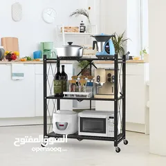  2 3 Layer Foldable Trolley Rack, Foldable Kitchen Storage Rack 3 Tier