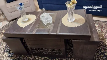  1 طاولة وسط مع طاولات صغيرة لون بني