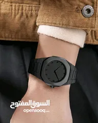  4 ساعة رجالية وشبابية فخمة سوداء بالكامل مع لمعان بالأرقام العربية