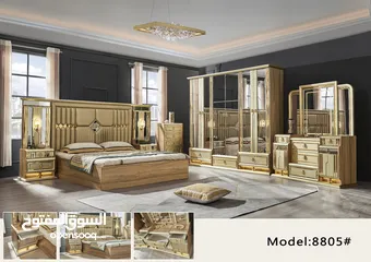  6 تصميم حديث غرفة نوم ملكيه خشبيه ذهبيه حجم كينج كامل