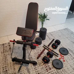  6 جهاز Gym رياضي متكامل لجميع التمارين مع بارين ودنابل و  67.5 كيلو اوزان