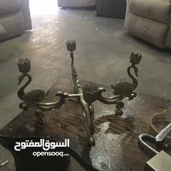  5 تمثال برونزي مع شمعدان فضة