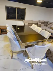  6 طاولة سفرة 8كراسي خشب زان ولاتيه قماش جيرمن وتر بروف