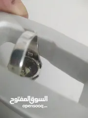  6 خاتم فضة 925 منقوش حجر الفيروز الأخضر التفاحي الطبيعي القياس 28 الوزن 9غرام حجر الفيروز نيشابوري