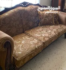  7 طقم كنب ضيوف خشب زان وقماش تقيل جديد 9 مقاعد مو 7 ومنجد داخلي جديد خشب بدل القشاط
