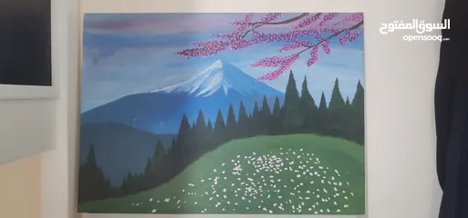  9 لوحة جبلية فنية بألوان هادئة – رسم يدوي مميز - رسم لوحات