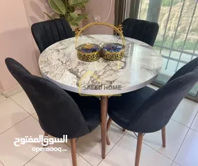  15 طاولة سفرة دائرية مع 4 كراسي سطح الطاولة خشب ملبس فورمايكا – مقاوم للخدوش وسهل التنظيف