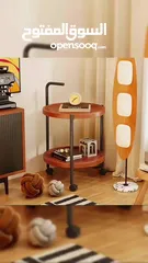  8 طاولة جانبية متحركة مع بكرات – طاولة قهوة دائرية  طاولة قهوة صغيرة بعربة من طبقتين بتصميم