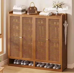  1 خزانة تضفي لمسة جمالية رائعة على منزلك خزانة أحذية بامبو بنية 4 ابواب Ys-14