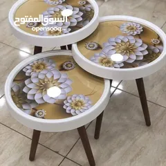 9 طاولات سرفيس 3D  زجاج حجم الكبير قطر 40سم نظام تركي  متوفر الوان  3 قطع