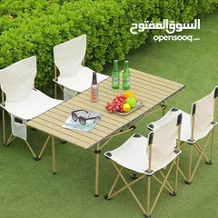  8 عرض خاص لعشاق الرحلات والمغامرات! طقم طاولة ألمنيوم قابل للطي + 4 كراسي – خفيف، عملي،