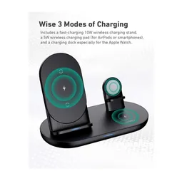  5 شاحن لاسلكي جديد غير مستخدم  Aukey 3-in-1 Wireless Charging Station, Black, LC-A3