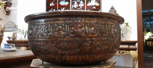  8 تحفه سلطانيه  فخمة قدر كبير جدا  تحغه متحفية عثمانية كبير نقش وكتابات نحاس احمر 150 عام