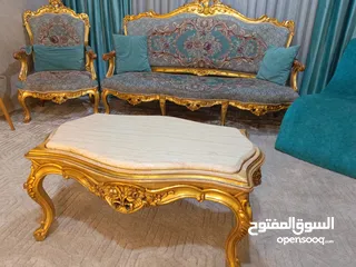  10 خشب زان طقم كنب فاخر بلون (فيروزي +ذهبي)مصري خشب زان