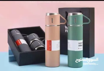  3 تيرموس ستانلس ستيل 3 كاسات يحافظ على السخن حتى 12 ساعة مصنوع من ستانلس ستيل عالي الجودة