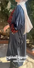  3 Dark Navy Abaya with Traditional Red Palestinian Embroidery - Free Size