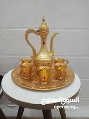  2 طقم زمزم ذهبي فاخر 8 قطع طقم ابريق مع 6 فناجين وصينيه مميز ديكور منظر