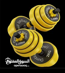  6 20 kg dumbbells new only silver cast iron with the bar yellow color arrived and silver