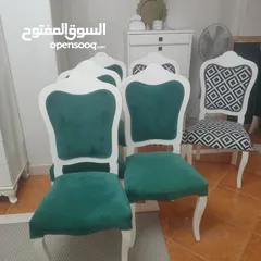  2 للبيع شبه جديد 6كراسي خشب زان احمر تنجيد جديد قماش نجيب سليم