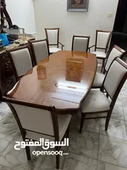  2 طاولة سفرة خشب فخمة، 8 كراسي بحالة ممتازة