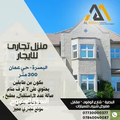  1 منزل للايجار حي عمان المساحة 300 متر موقع تجاري للشركات