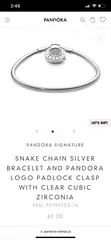  2 PANDORA SIGNATURE  SNAKE CHAIN SILVER BRACELET AND PANDORA LOGO PADLOCK CLASP WITH CLEAR CUBIC ZIRCO