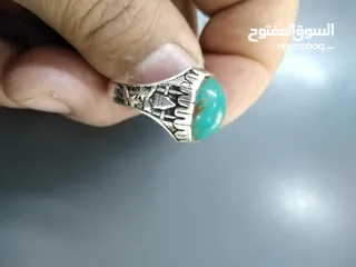  12 خاتم فضة 925 منقوش حجر الفيروز الأخضر التفاحي الطبيعي القياس 28 الوزن 9غرام حجر الفيروز نيشابوري
