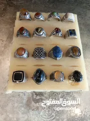 3 خواتم فضه شغل جميل جدا مطعم  بأحجار كريمة عقيق عظم لازوردي