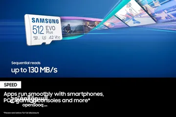  2 بطاقة ذاكره سامسونج اصليه مواصفات عاليه Samsung Micro SD Card, 512 GB EVO Plus