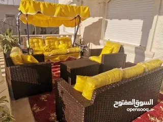  2 مراجيح ثلاثية وثنائية ورباعية واطقم رتان 5 و7 مقاعد واطقم كنب حديد قوية وعش البلبل حجم جامبو رائعة