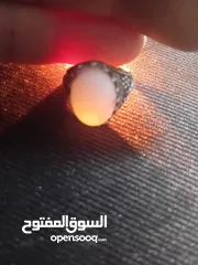  1 خاتم فضه محبر رسم بارز حجر عقيق ابيض