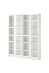  4 BILLY / OXBERG Bookcase, white/glass, 160x30x202 cm (63x11 3/4x79 1/2 ")