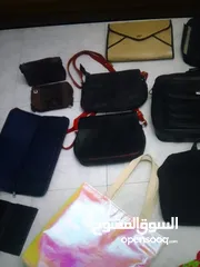 18 حقائب منوعة..حقيبتين يد جلد طليعي..محفظة جلد طبيعي..محفظ سغر شامواة كحلي..شنط يد كبيرة ..شنط لابتوب