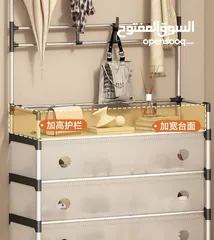  2 ستاند أحذية رفوف شفافة مع علاقة  تصميم متكامل: يحتوي على رفوف مغلقة بأدراج شفافة تحافظ على نظافة