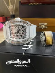  4 خاتم فضه مع ساعه للبيع ب 35 دينار