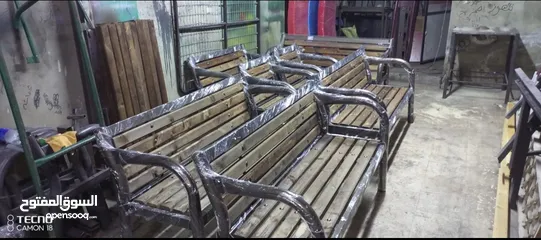  14 طقم مقاعد وبنشات حديقة حديد وخشب سويد رباعي مع طاولة